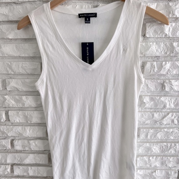 NWT Ralph Lauren White V Neck Sleeveless Tee Sz M - Picture 6 of 9